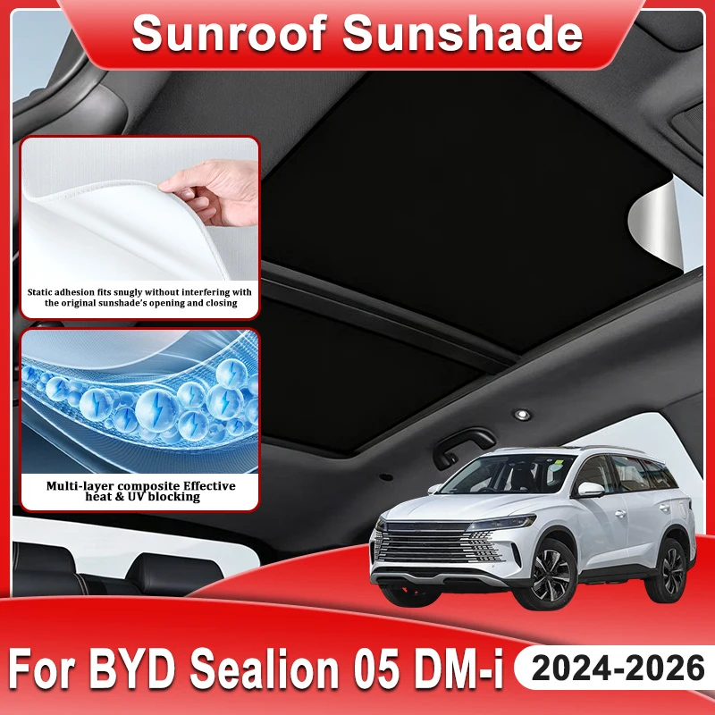 

For BYD Sealion 05 DMi 2024~2026 MK1 Car Sunroof Sunshade Accessories Auto Electrostatic Adsorption Roof Sun Shades Visor Covers