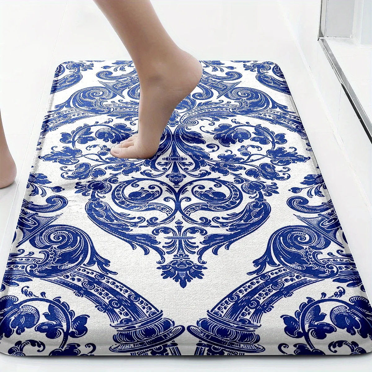 Luxury Blue and White Porcelain Print Bath Mat Set for Bathroom Rug Home Decor Absorbent Toilet Mat Accessories