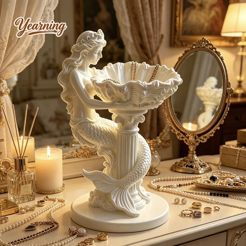 3D Printed Mermaid Shell Jewelry Stand Light Luxury Earring Ring Storage Tray Desktop Decor Ornament Gift