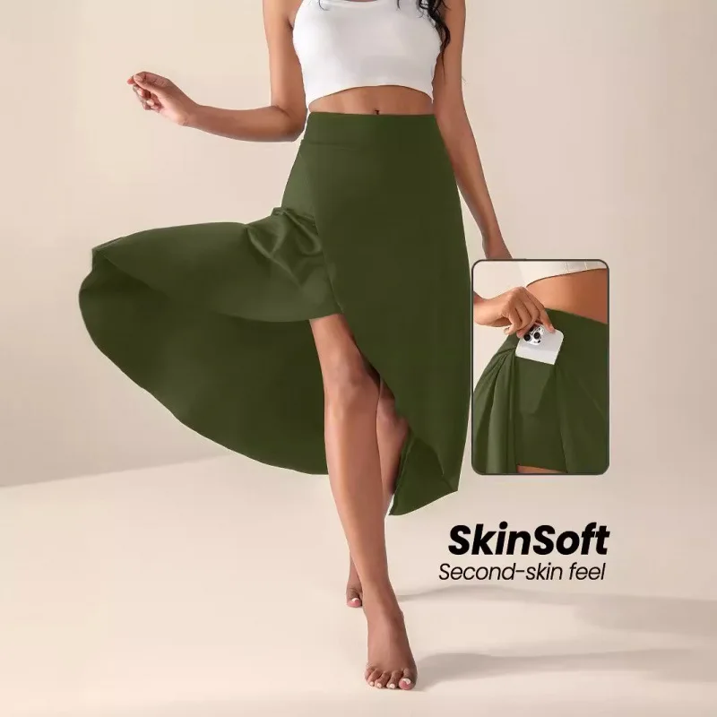 Fashionable Pure Color Asymmetrical Half-length Skirt with Slit And Lace Trim Elegant Drapey Style Women's Cross-border Clothing