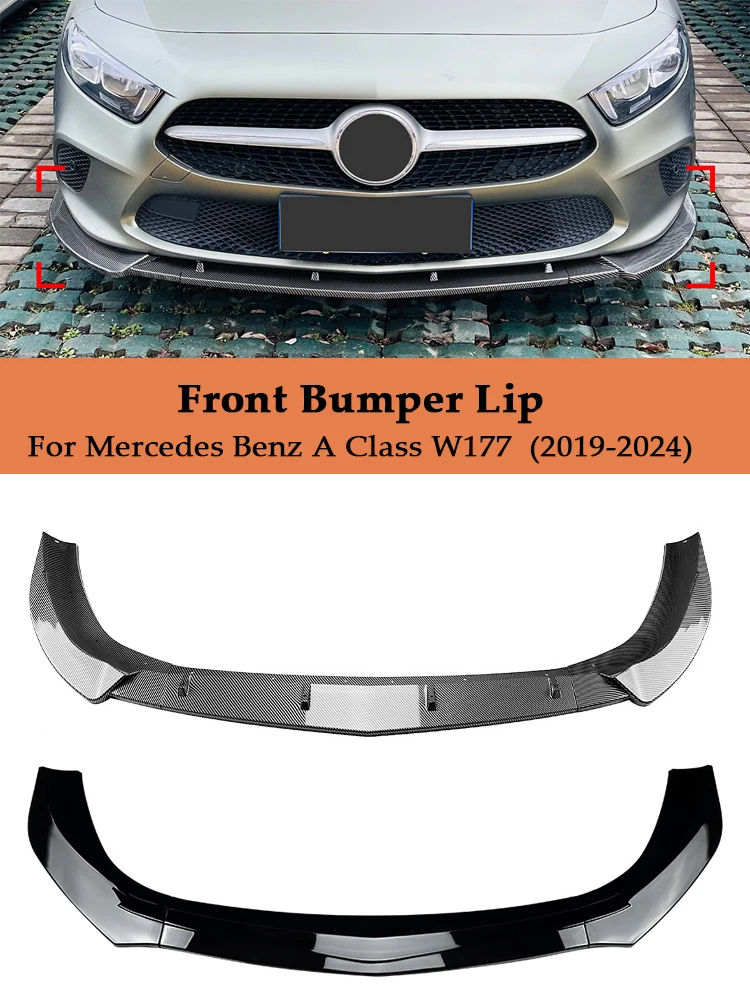 

For Mercedes Benz A Class V177 W177 Car Front Bumper Lip Spoiler Canard Covers Body Kits A35 A180 A200 A220 A250 AMG 2019-2024