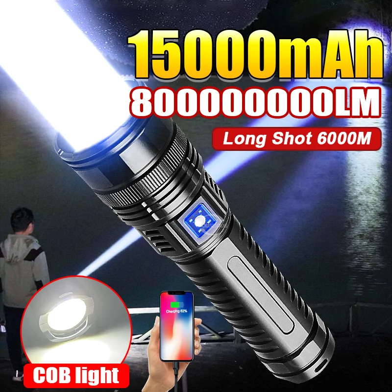 800000000LM Most Powerful LED Flashlight 15000mAh Rechargeable Flashlights Most Powerful Zoomable Tactical Torch Outdoor Lantern