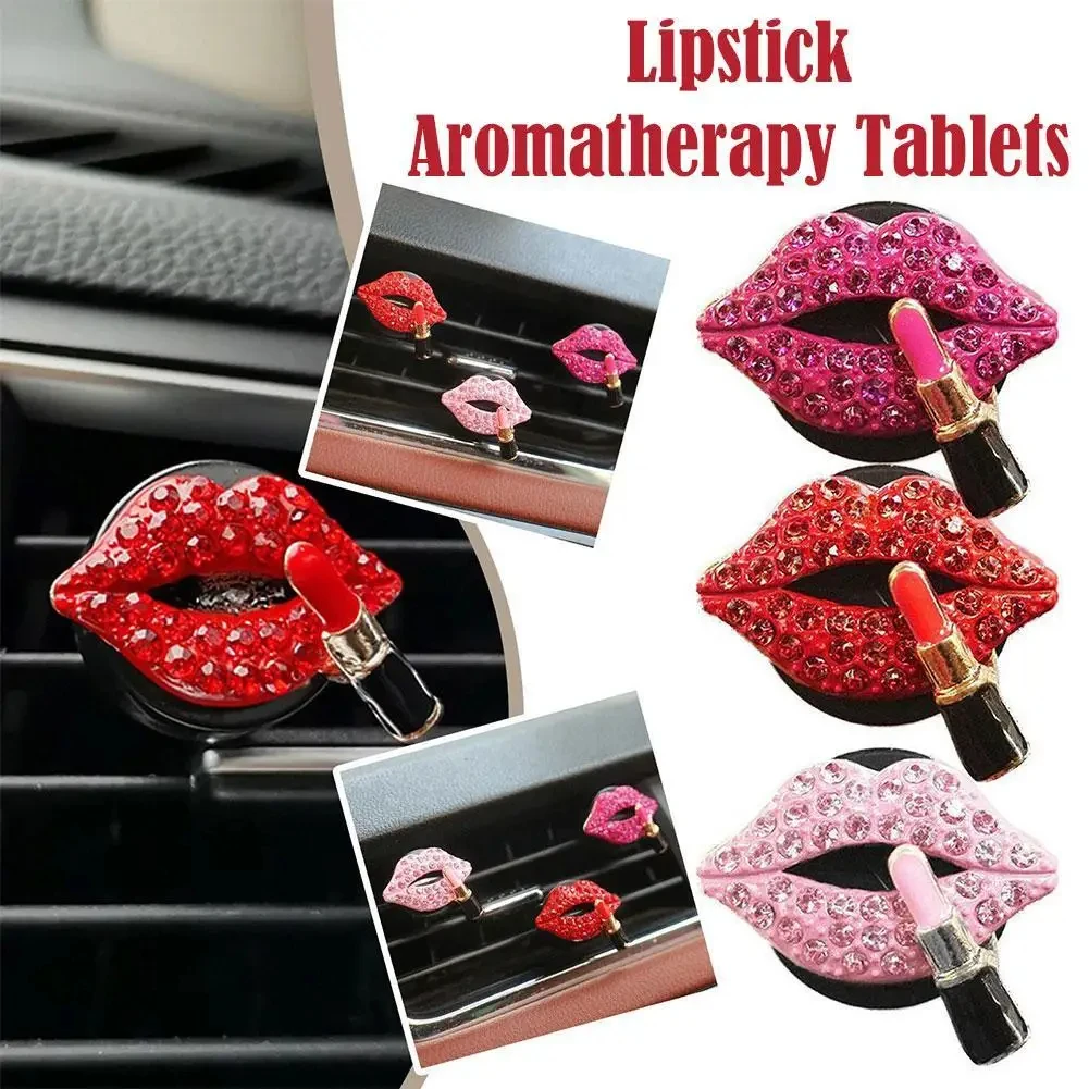 Car Air Outlet Aromatherapy Clip Perfume Clip Diamond Red Lips Clips Perfume Air Freshener Clip Auto Interior Accessories