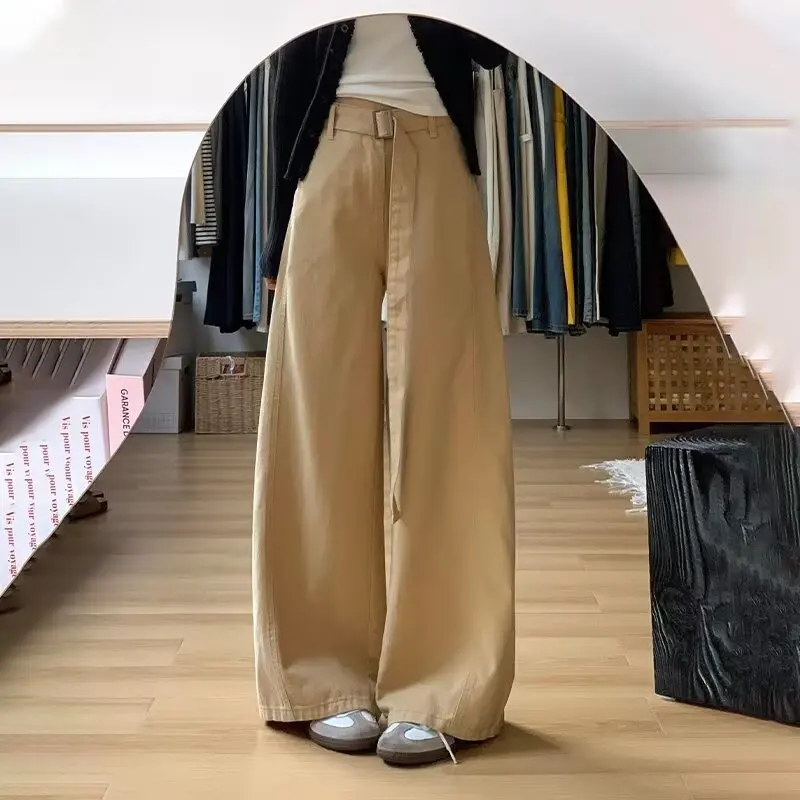 American Retro Solid Color Wide-leg Jeans 2025 Spring and Autumn High Waist Loose Women's Casual Pants