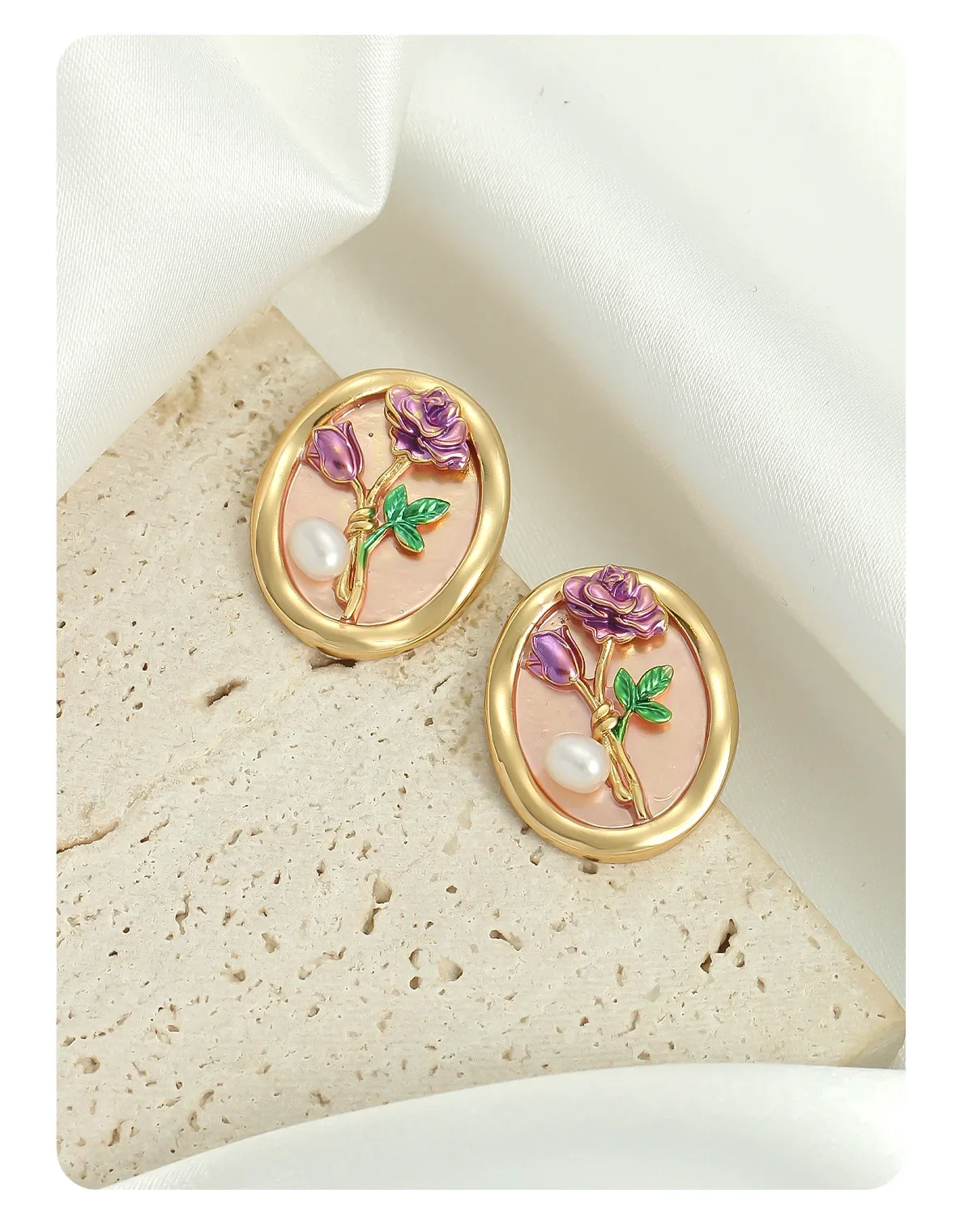 Light Luxury Delicate Flower Earrings Oil Painting Temperament High-grade Sense 925 Silver Needle Earrings Female