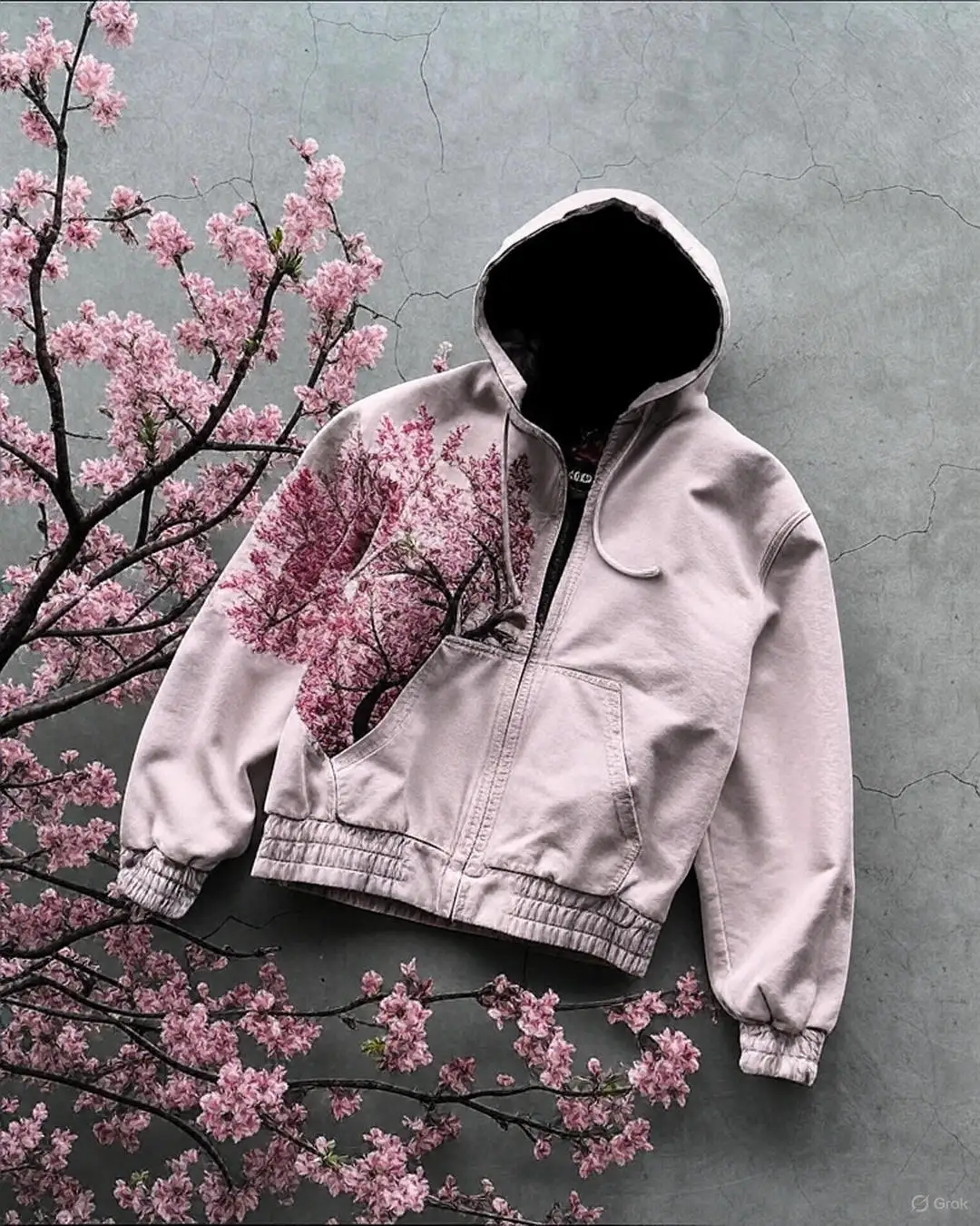 American Vintage Y2K Cherry Blossom Embroidered Hooded Jacket