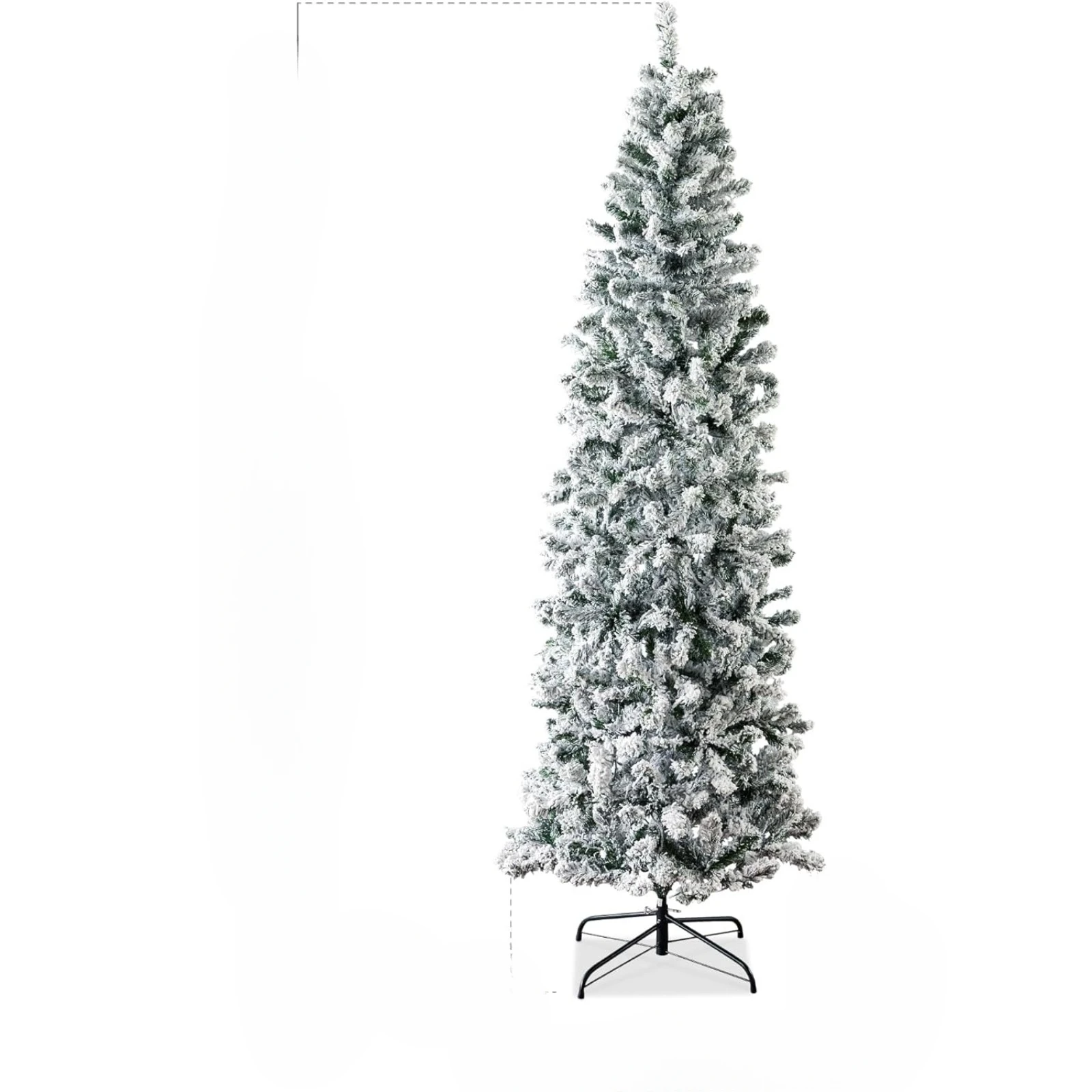 

US Flocked Pencil Christmas Tree, Pre-Lit Slim Artificial Holiday Decoration, 7.5Ft Lighted Skinny Snowy