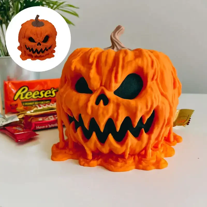 

Melting Halloween Pumpkin Candy Bowl Halloween Evil Pumpkin Candy Storage Box Melted Pumpkin Skeleton Food Display Bowl