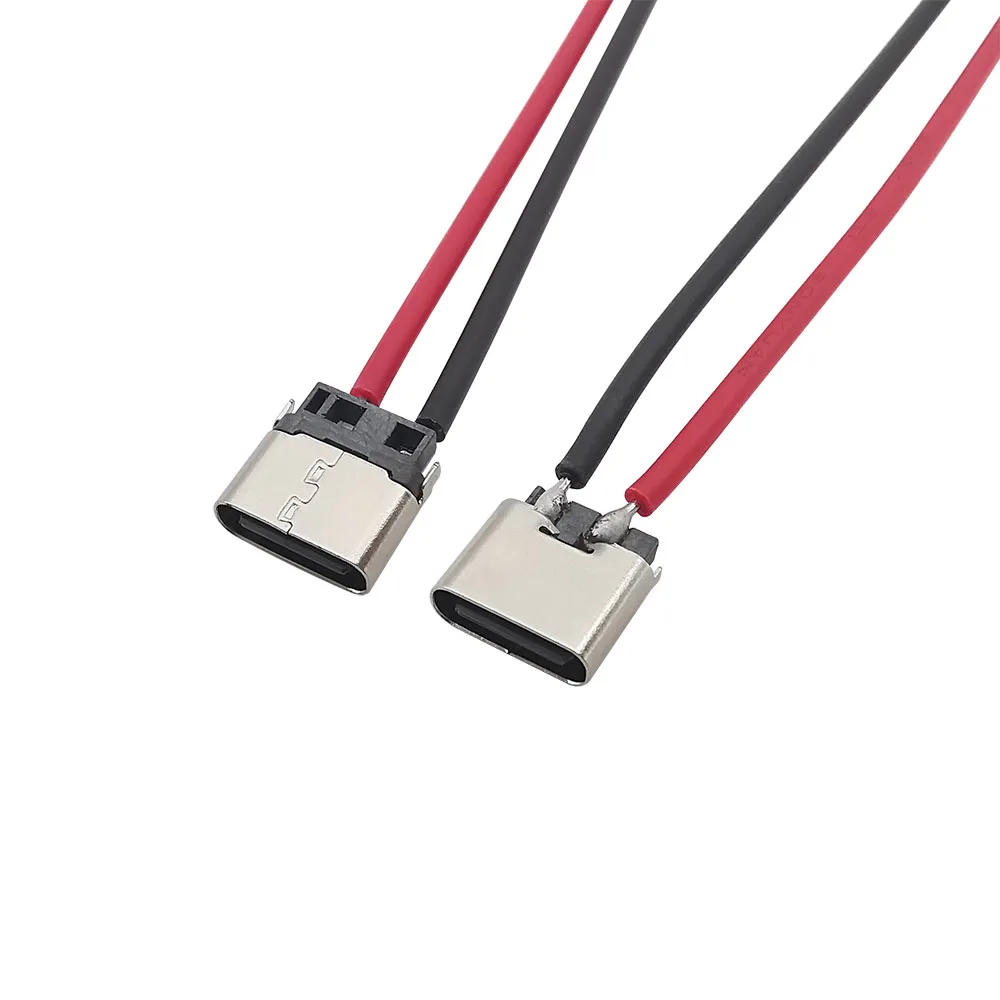 10Pcs USB Type-C 2 Pin Female Socket Welding Wire Cable Connector Type C USB Jack Charging Terminals Interface Port Adapter 10CM