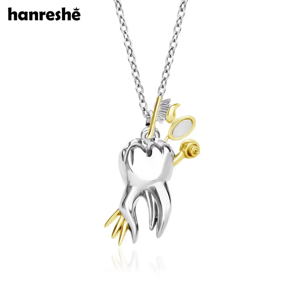 

Hanreshe Dental Creative Tooth Pendant Necklace Medical Oral Care Toothbrush Oral Mirror Teeth Necklaces Jewelry for Dentists