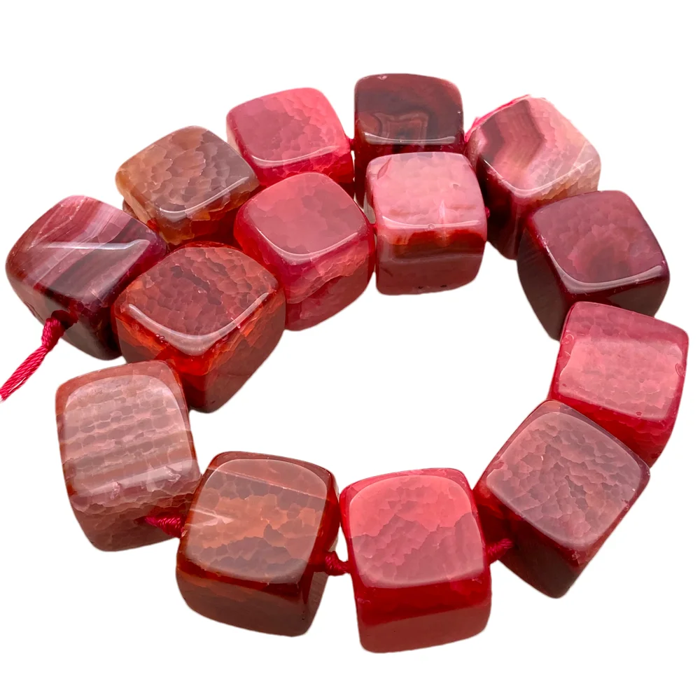 One Strand 23mm Fuchsia Cracked Dragon Vein Agate Cube Loose Beads Gemstone Spacer Jewelry Making