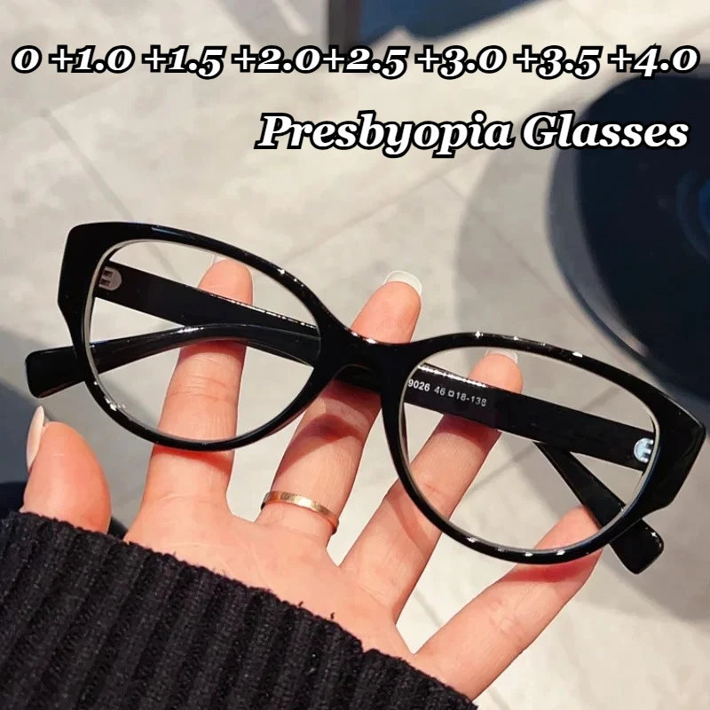 

Retro Cat Eye Presbyopia Glasses TR90 Frame Anti Blue Light Flat Glasses Ultra Light Oversized Frame Reading Eyeglasses To +4.0