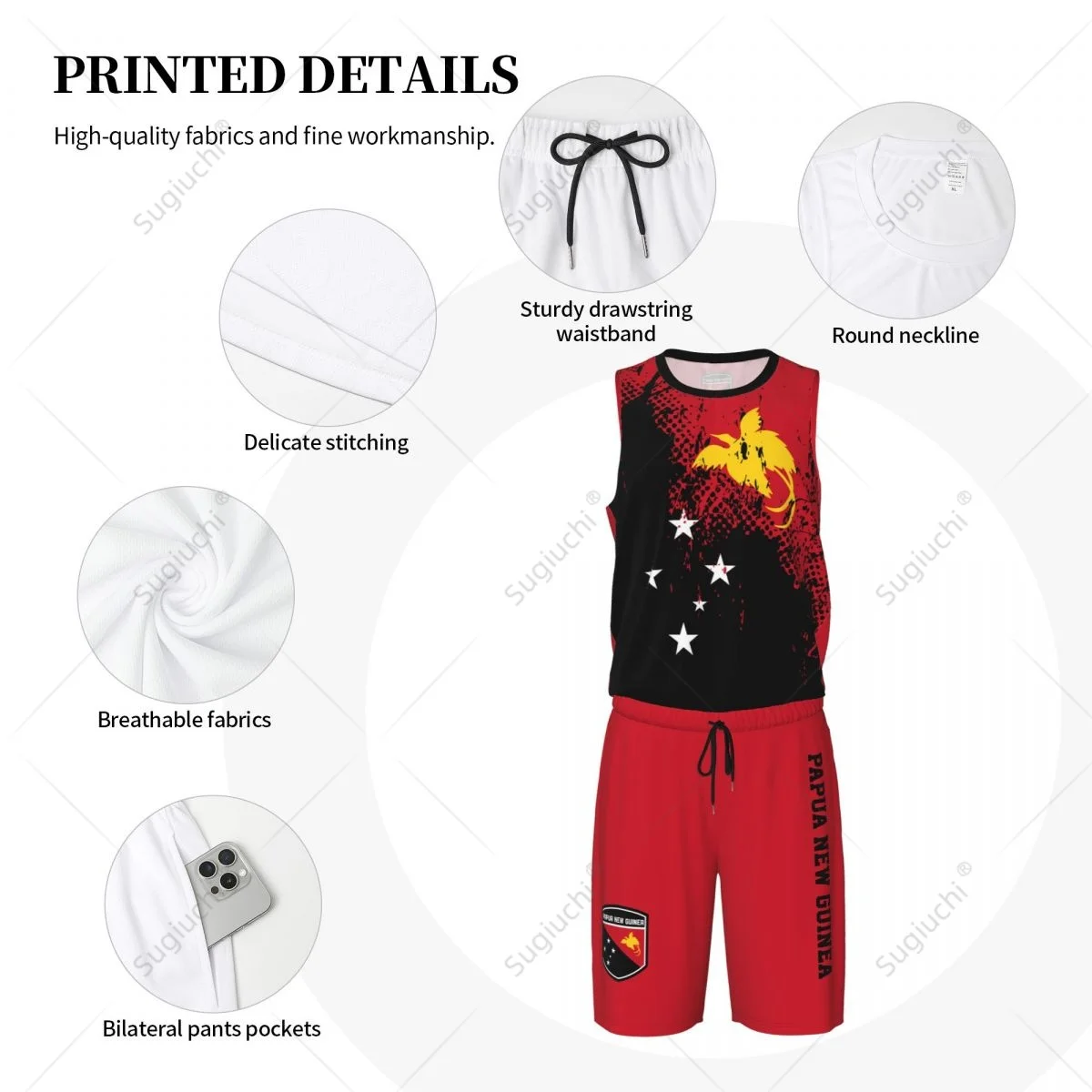 Team-up Papua New Guinea Flag Grain Men Basketball Jersey Set Shirt & Pants Sleeveless Custom Name Nunber Exclusive