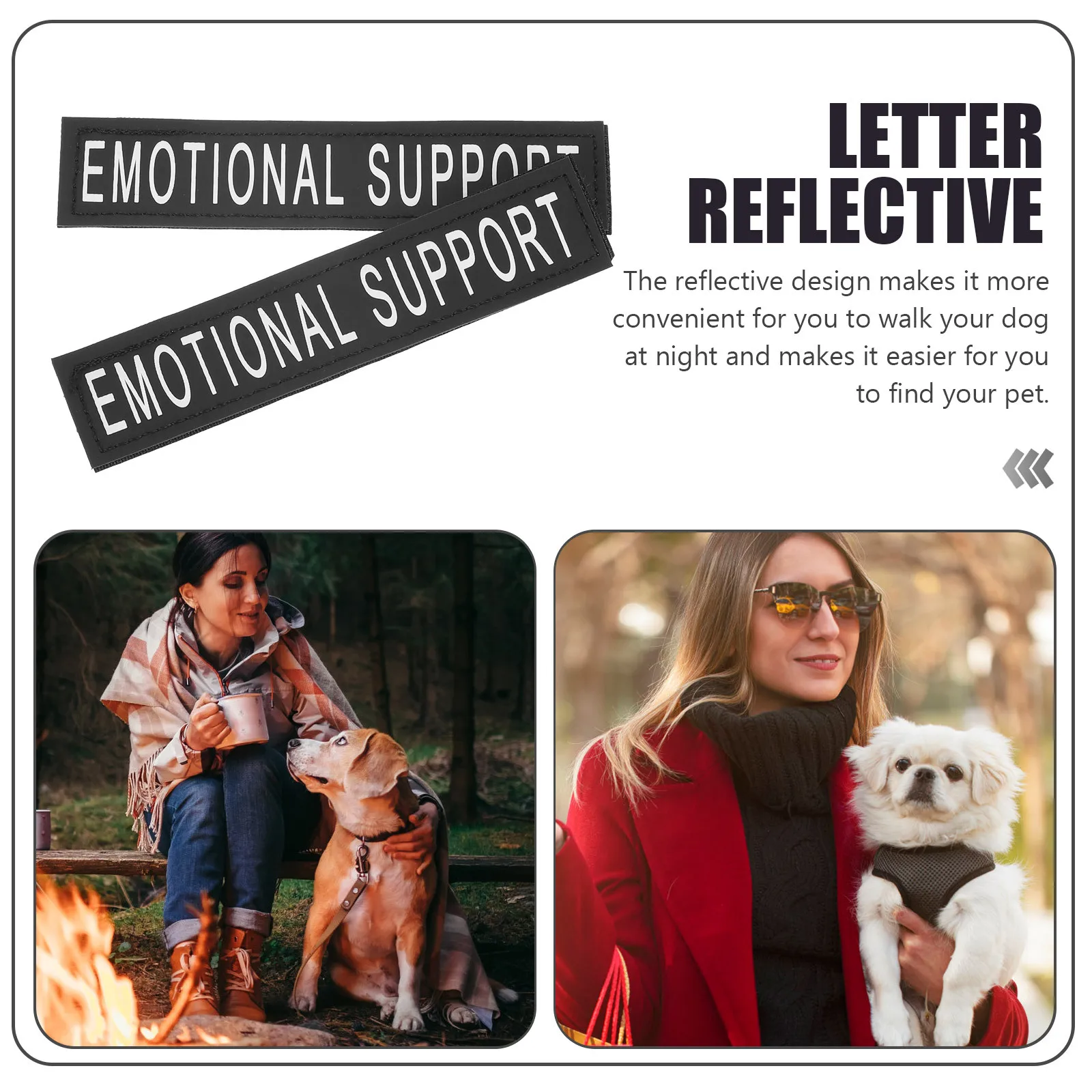 

2Pairs Pet Dog Harness Patches Black High-Quality PU Reflective Stickers for Dog Vest Easy to Attach Removable Pet Supplies