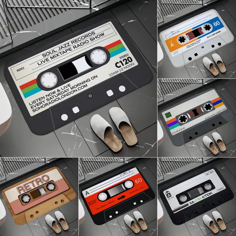 Retro Cassette Tape Bath Mats Super Absorbent Bathroom Carpet Home Entrance Welcome Doormat Rug for Kitchen Non-slip Floor Mat