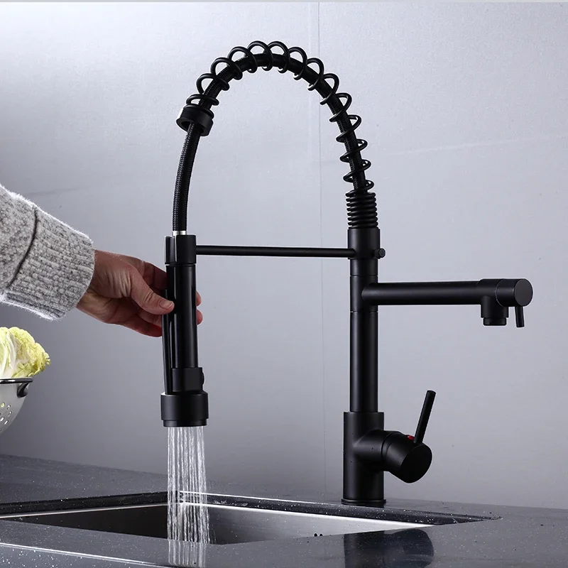 003 Luxury pullout sink taps pull out kitchen faucet matt black with pull down sprayer kitchen tap kitchen sink faucet