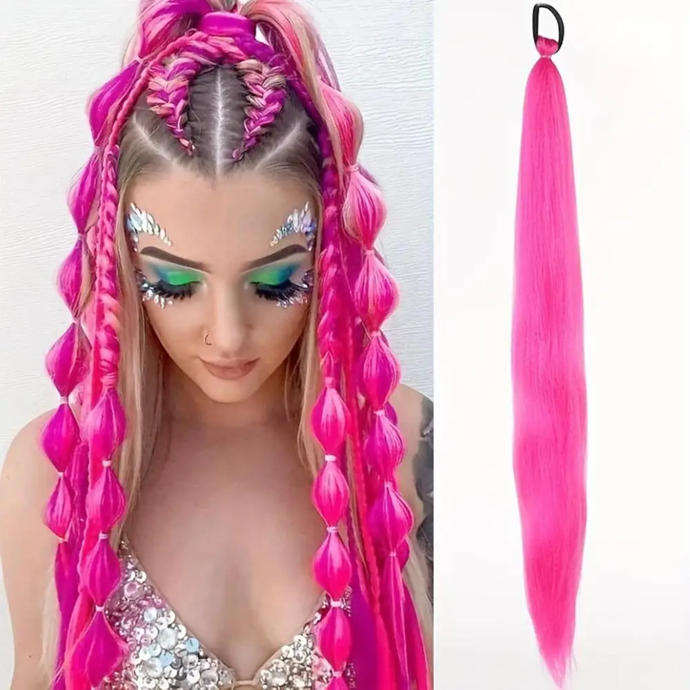 قبل امتدت سهلة جديلة الشعر الاصطناعية جامبو تجديل الشعر التمديد جديلة الشعر الوردي الأرجواني امرأة أفريقية DIY بها بنفسك ذيل حصان جديلة