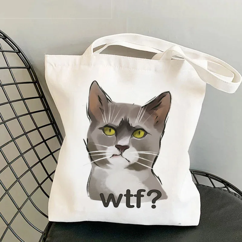 

Cat Theme Women Shoulder Canvas Bag Funny Humor Tote Bag Washable School Bags Reusable Eco-friendly Shopping Bag for Students