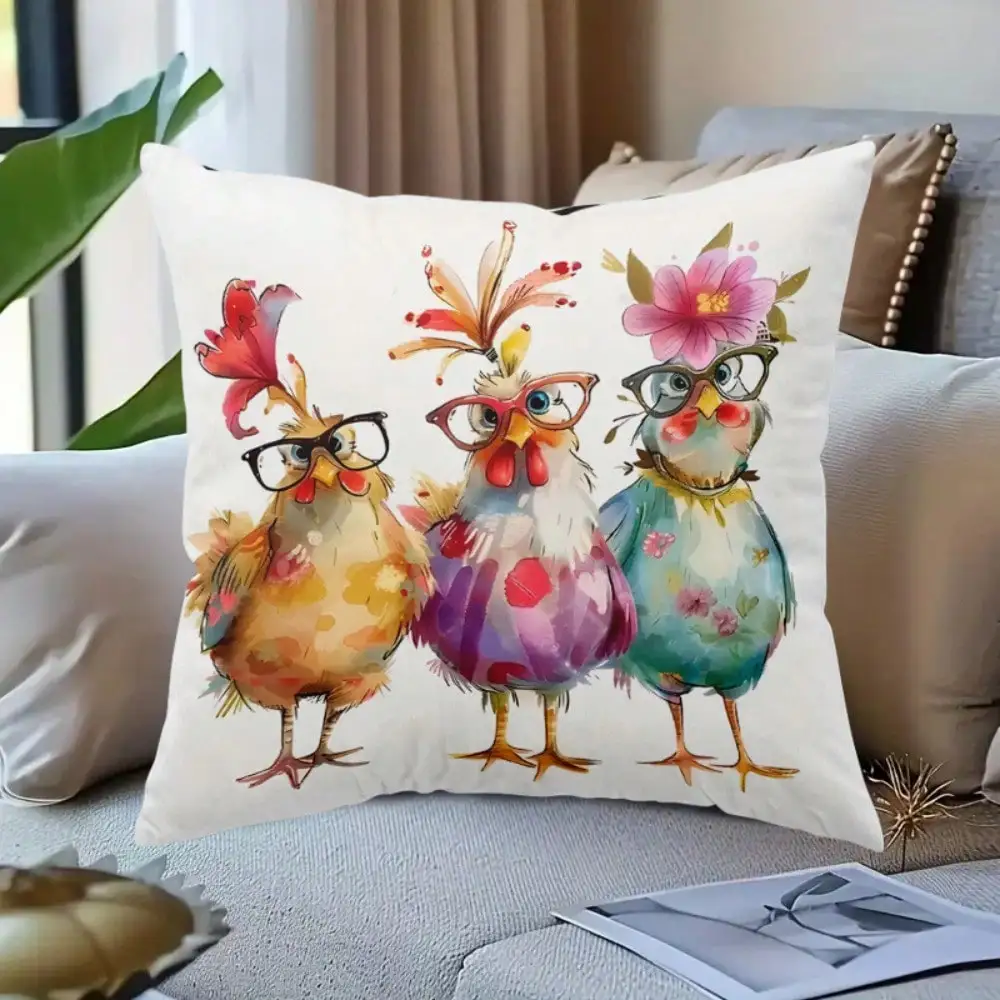 1pc Stylish Glasses Chicken Pillow Cover, Polyester Fabric, Zipper Closure, Machine Washable, Hypoallergenic, Perfect for Bed