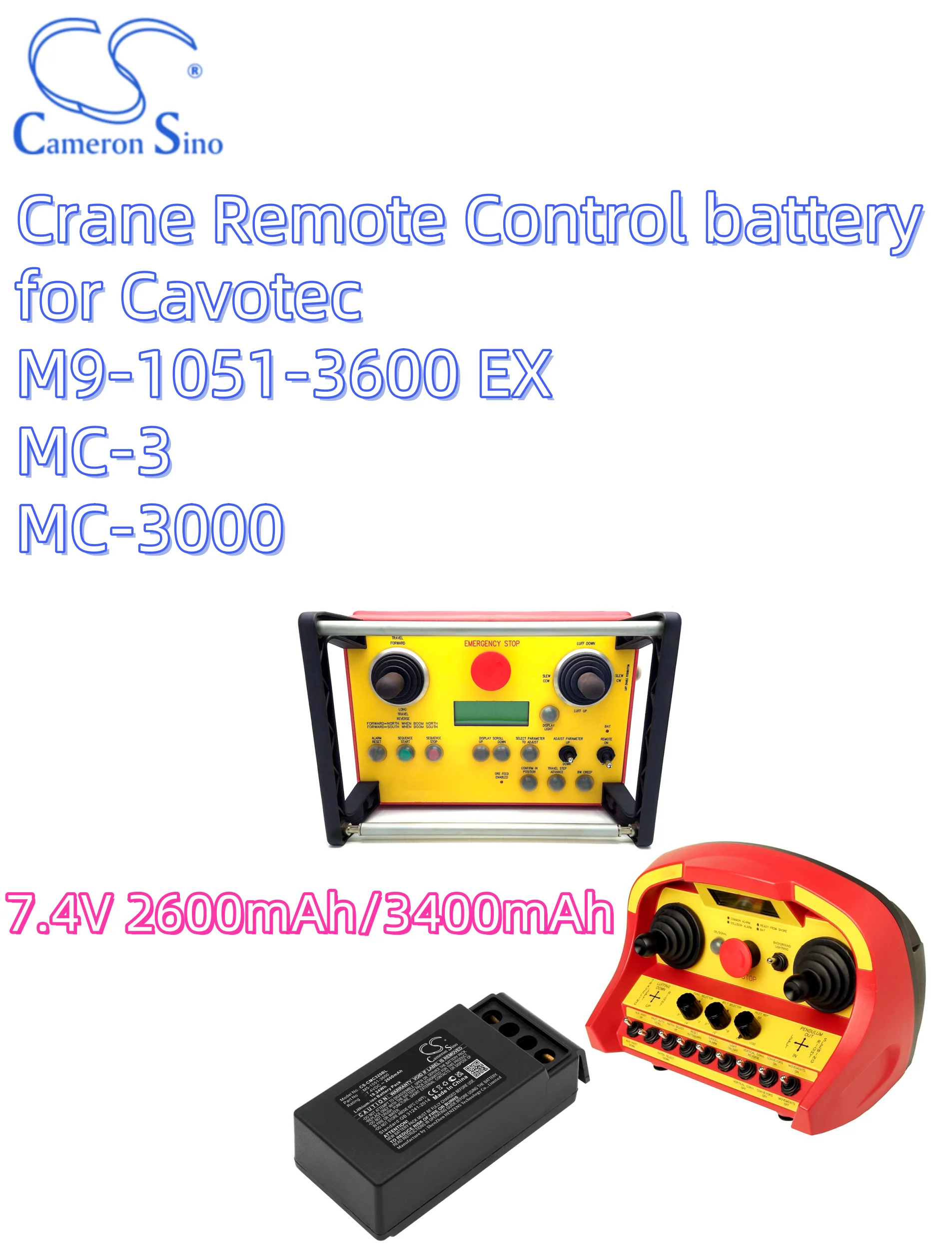 battery Cameron Sino batteries Crane Remote Control 7.4V 2600mAh/3400mAh for Cavotec  M9-1051-3600 EX MC-3 MC-3000 M5-1051-3600