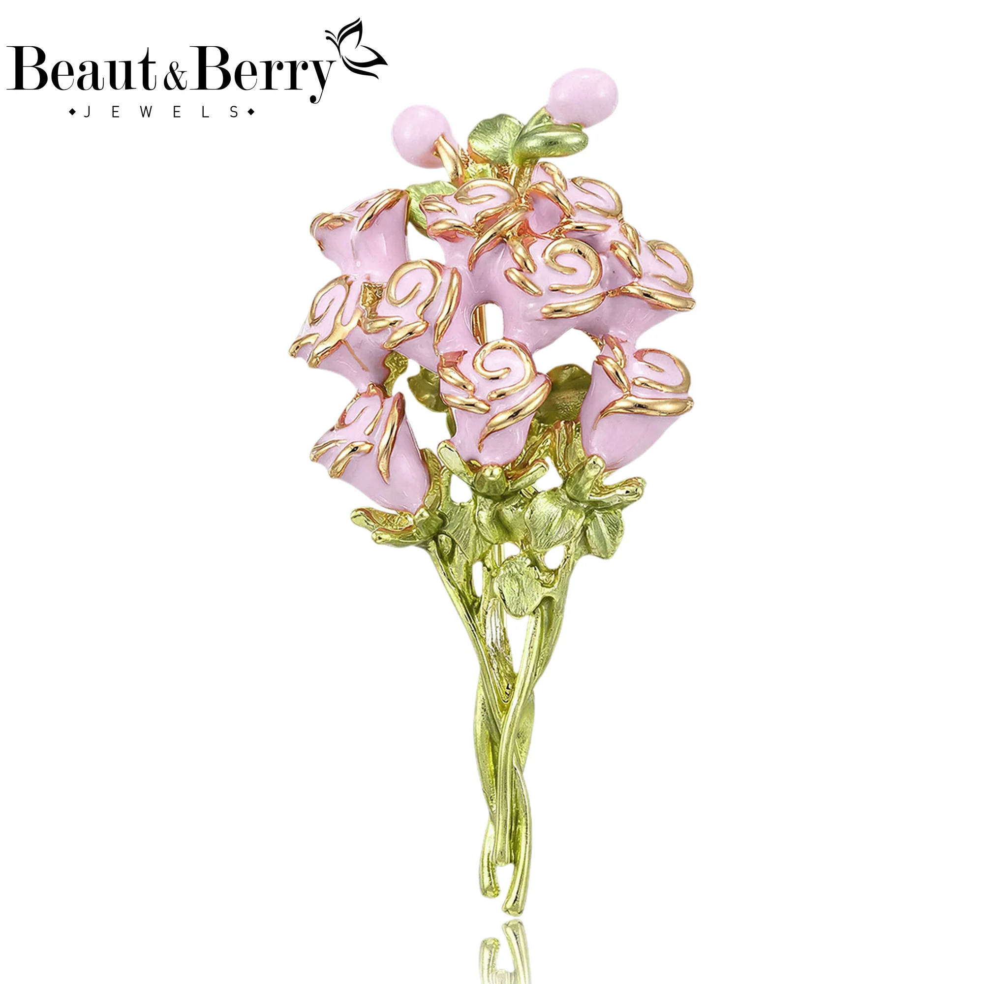 Beaut&Berry Luxury Enamel Rose Bouquet Brooches for Women Unisex Mother’s Day Pins Casual Party Jewelry Accessories Gifts