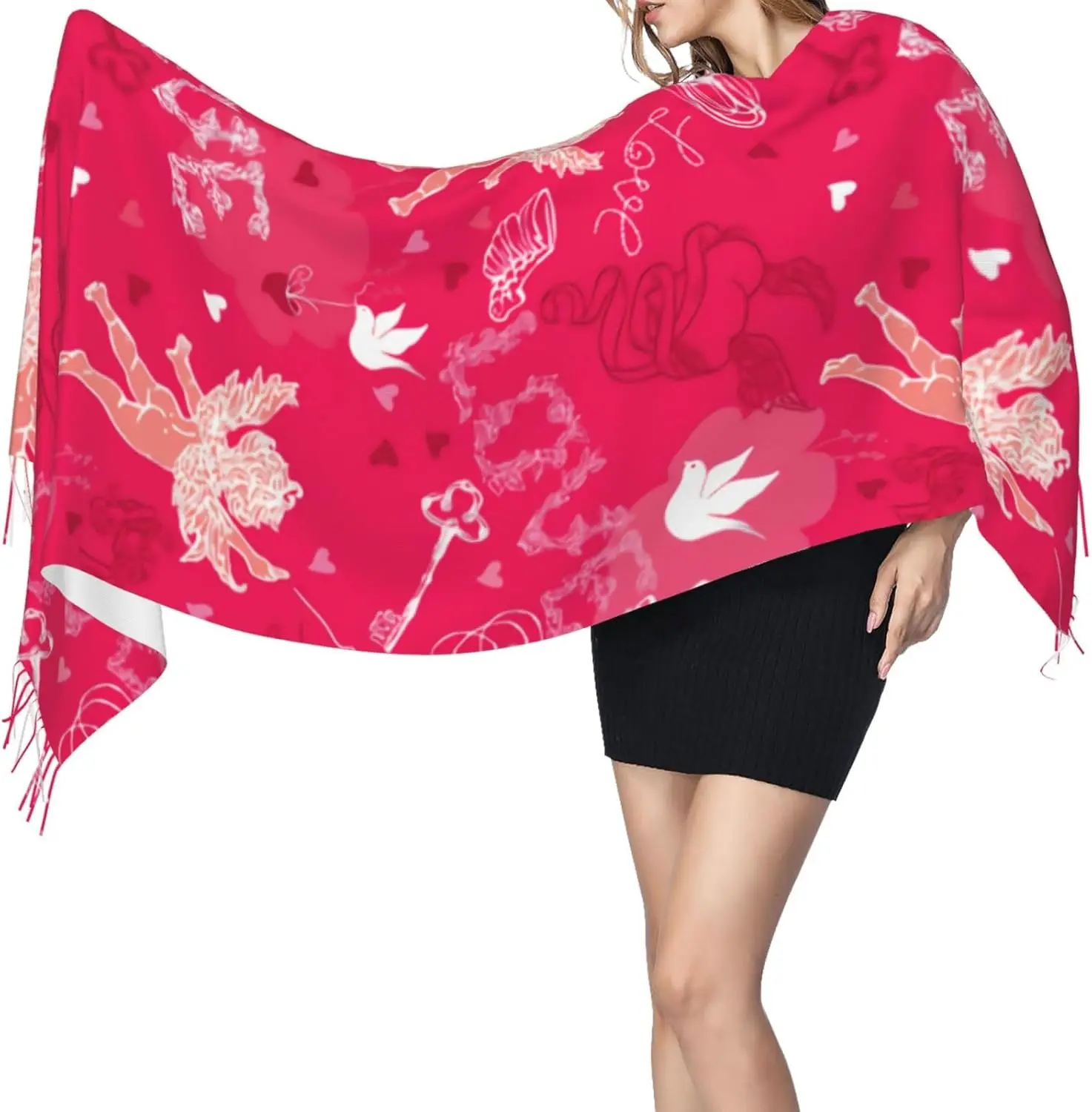 ارتفع اللون القلب عيد الحب الحب الكشمير هامش وشاح الخريف والشتاء الأوشحة الحريرية للسفر عطلة ديكور الحفلات