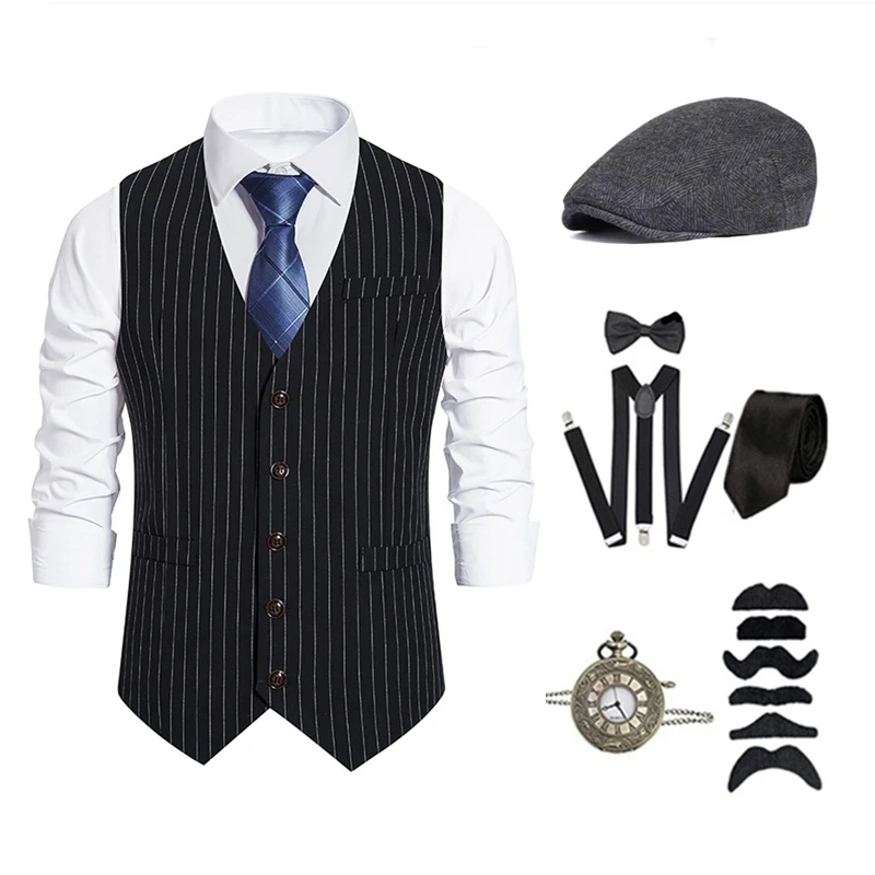 Hot selling men's Gatsby style king suit set in the 1920s, men's retro vest shirt, stage performance clothing in stock