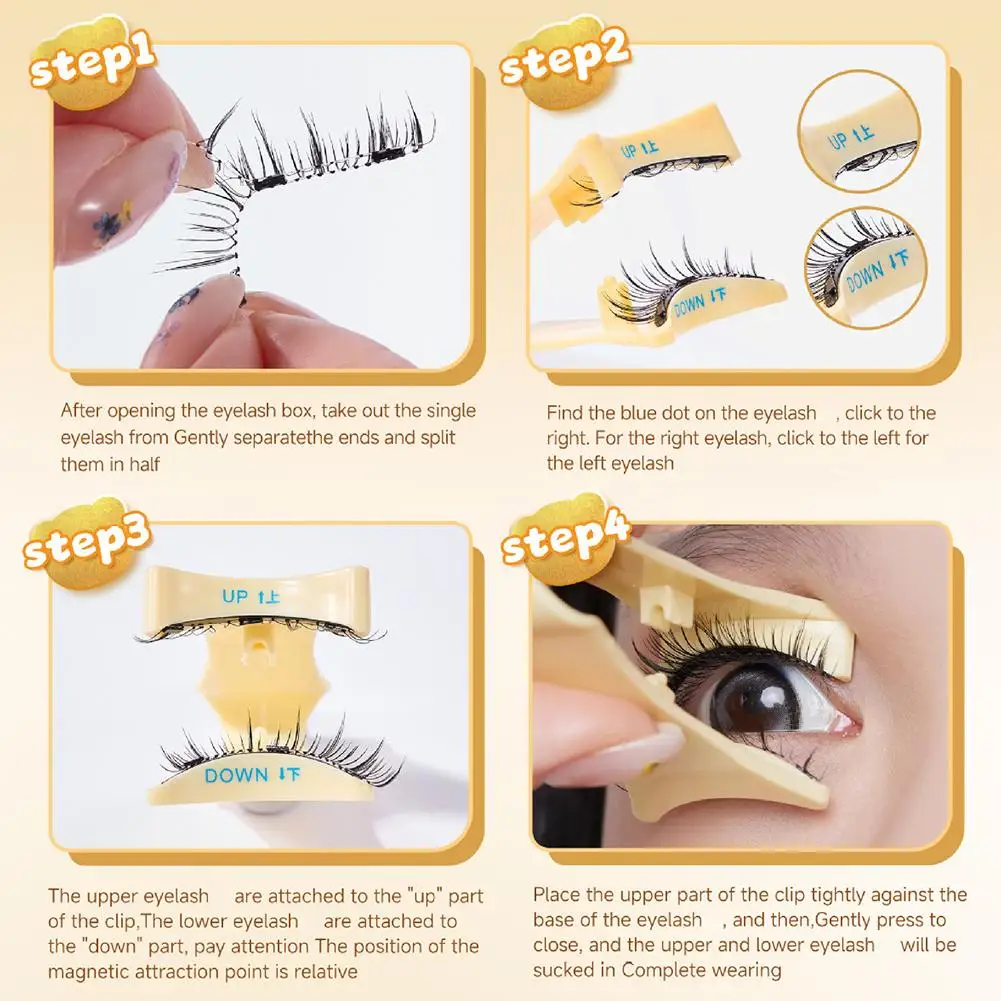 Magnetic False Eyelashes Thick And Hard Stems Natural Curled Glue-free False Eyelashes 1 Pair, Reusable Makeup Tool