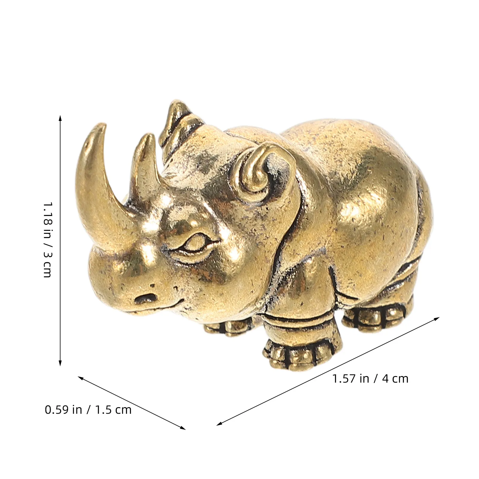 Solid Brass Rhino Miniature Metal Animal Statue 1.5x1.1 Vintage Rhino Desktop Ornament Creative Tea Pet Desktop