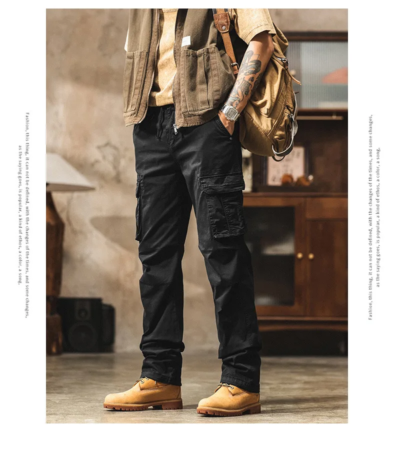 

Men's Retro Washed Casual Workwear Pants Spring Summer Loose plus Size Straight Leg Multi-Pocket American Style Trousers