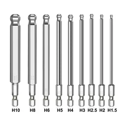 1pc 100mm Ball End Hex Screwdriver Bit Metric Hex Bit 1/4 Inch Hex Ball Head Magnetic Hexagonal Screwdriver Hand Tool H1.5-H10