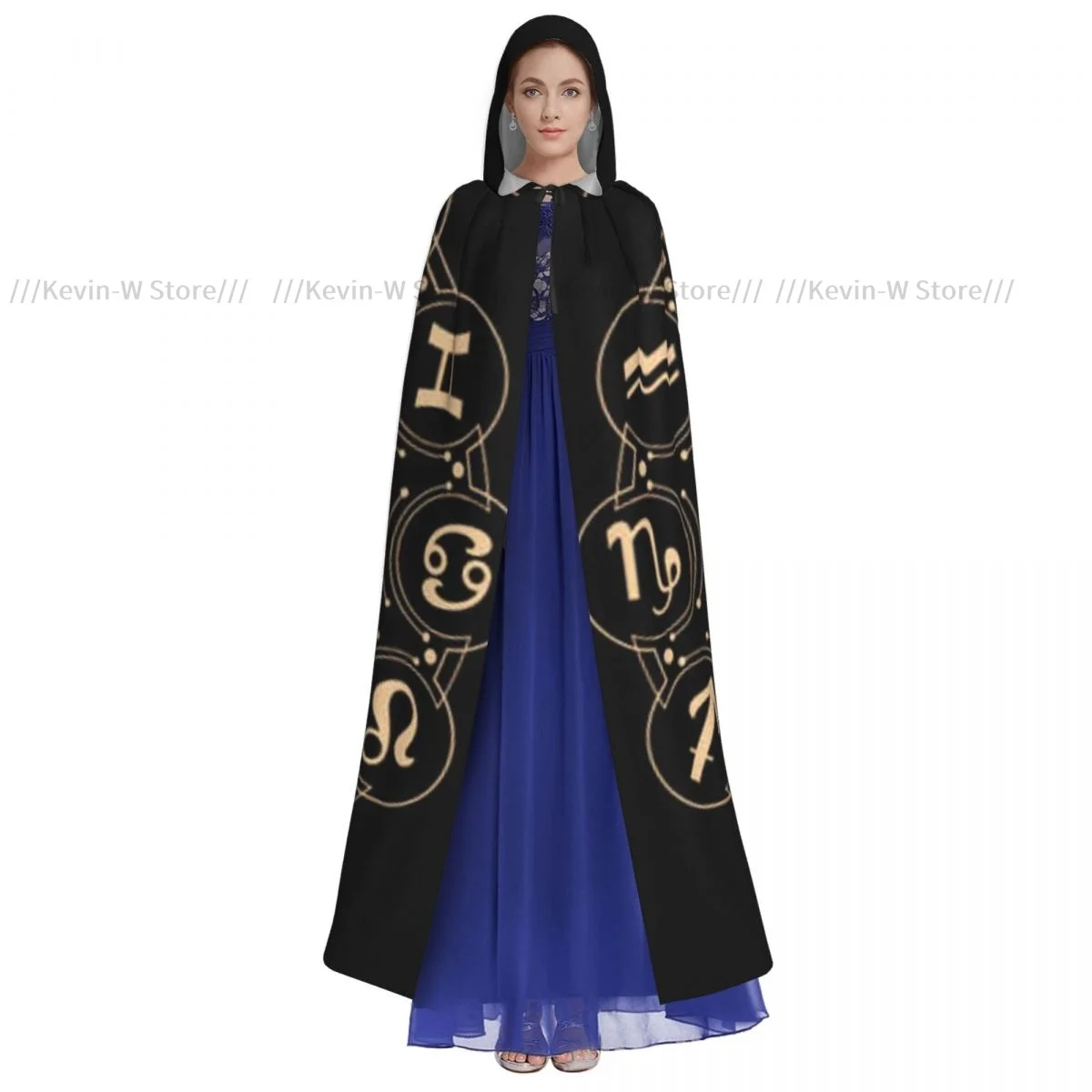 Unisex Adult Golden Calendar With Zodiac Cloak with Hood Long Witch Costume Cosplay