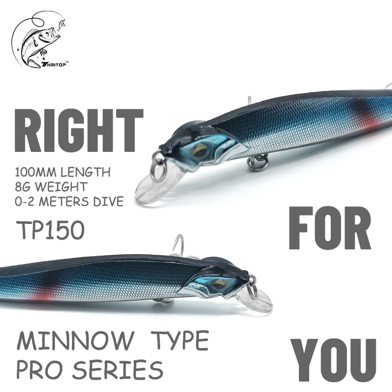 

New Minnow Lures Artificial Bait 5 Colors 8G 100MM TP150 Professional Fishing Accessories Crankbait Pike Lure 0-2M Dive Thritop