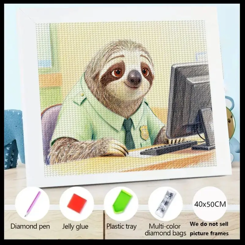 

1 шт. 5D DIY комплект алмазной живописи, милый забавный мультяшный ленивец, персонаж животного, работающий на столе, полный дрель, хрустальный драгоценный камень, стразы Em