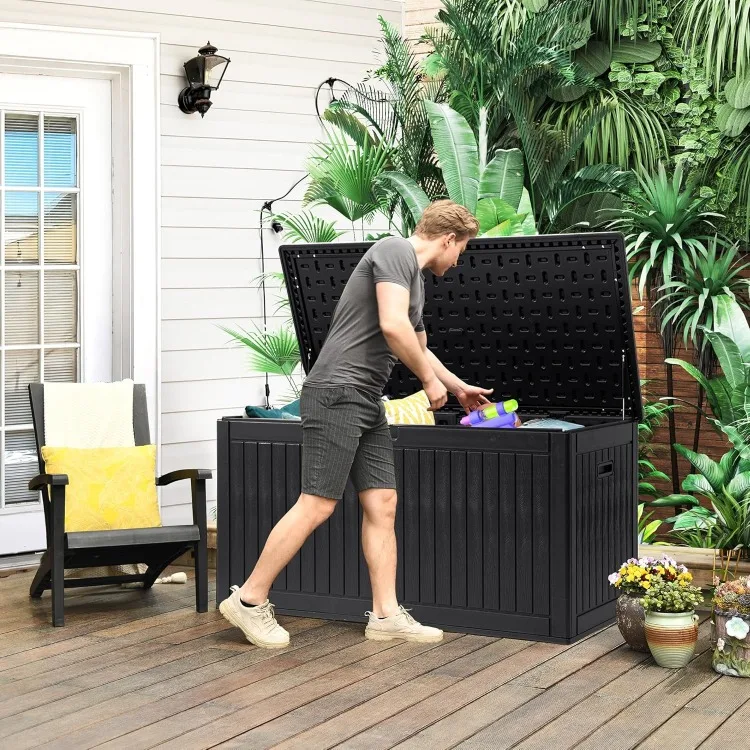 260 Gallon Extra Large Deck Box, Double-Wall Resin Outdoor Storage Box with Flexible Divider for Patio Cushions Pool