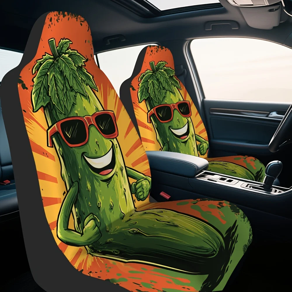 

Set Of 2, Stylish Cucumber Character Artwork For Car Front Seat Covers, Vehicle Seat Protectors For Sedans And Suvs, Ideal For U