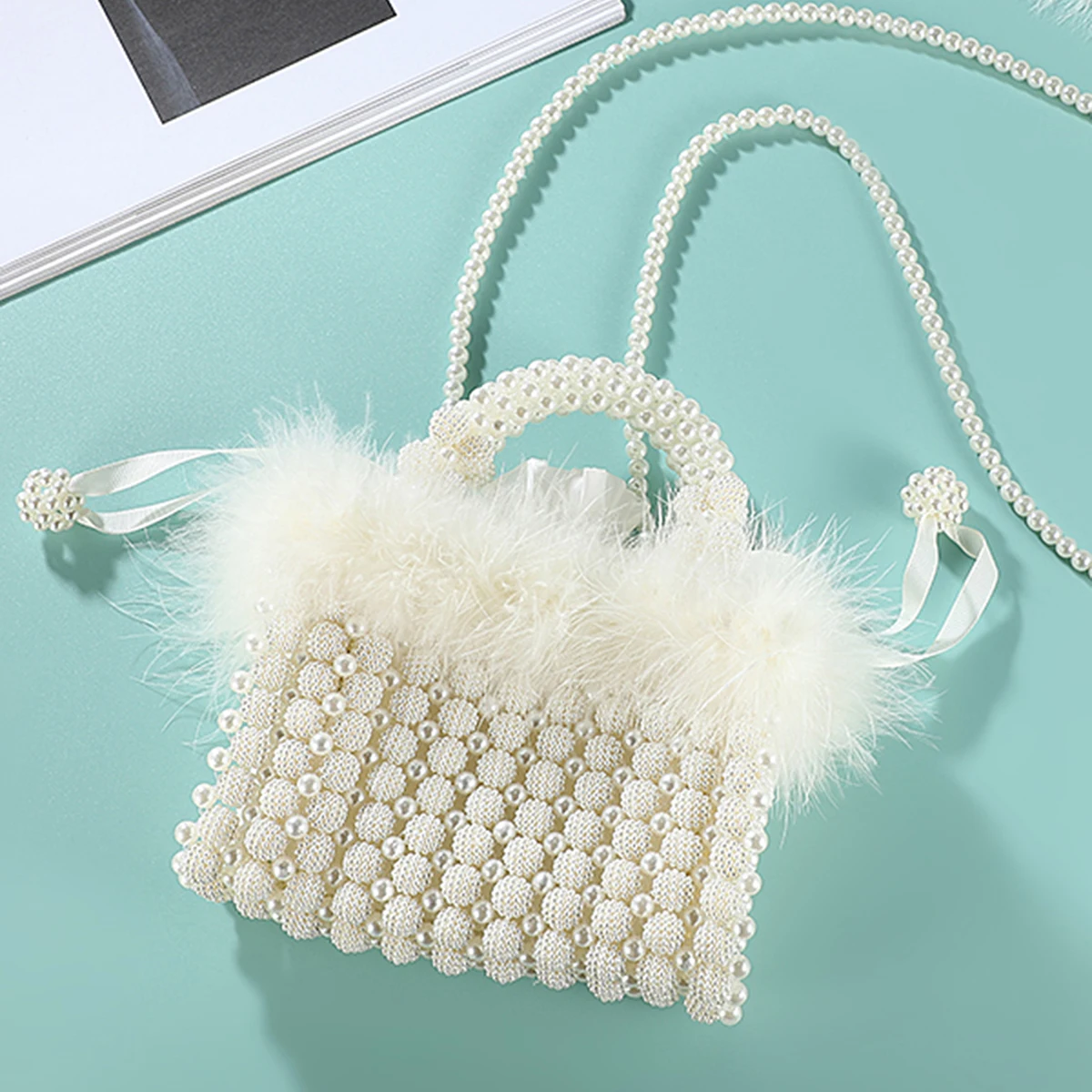 

Новая вечерняя сумочка с жемчужными перьями - Элегантная женская сумка для торжественных мероприятий - Романтическая сумка для свиданий и прогулок