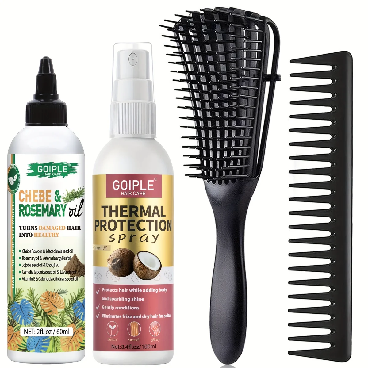 Hair Moisturizing Growth Kit,Natural Rosemary & Chebe Oil,Smoothing Heat-Protectant Spray,Hair Care Set for Promote Hair Health