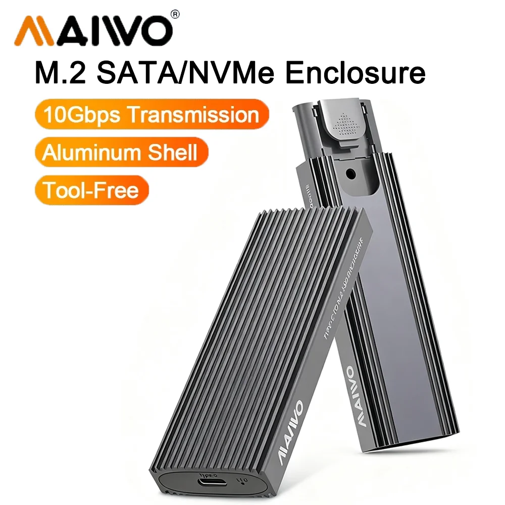 

MAIWO 10 Гбит/с USB 3.1 Gen2 M.2 NVMe SATA SSD Корпус без инструментов Type-C Поддержка 2230/2242/2260/2280 M+B&M Key SSD