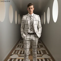 Check Stripe Print Men Casual Suit Everyday Classic Business Jacket Pants Simple Premium Suits Two Piece Set Custom Formal Dress