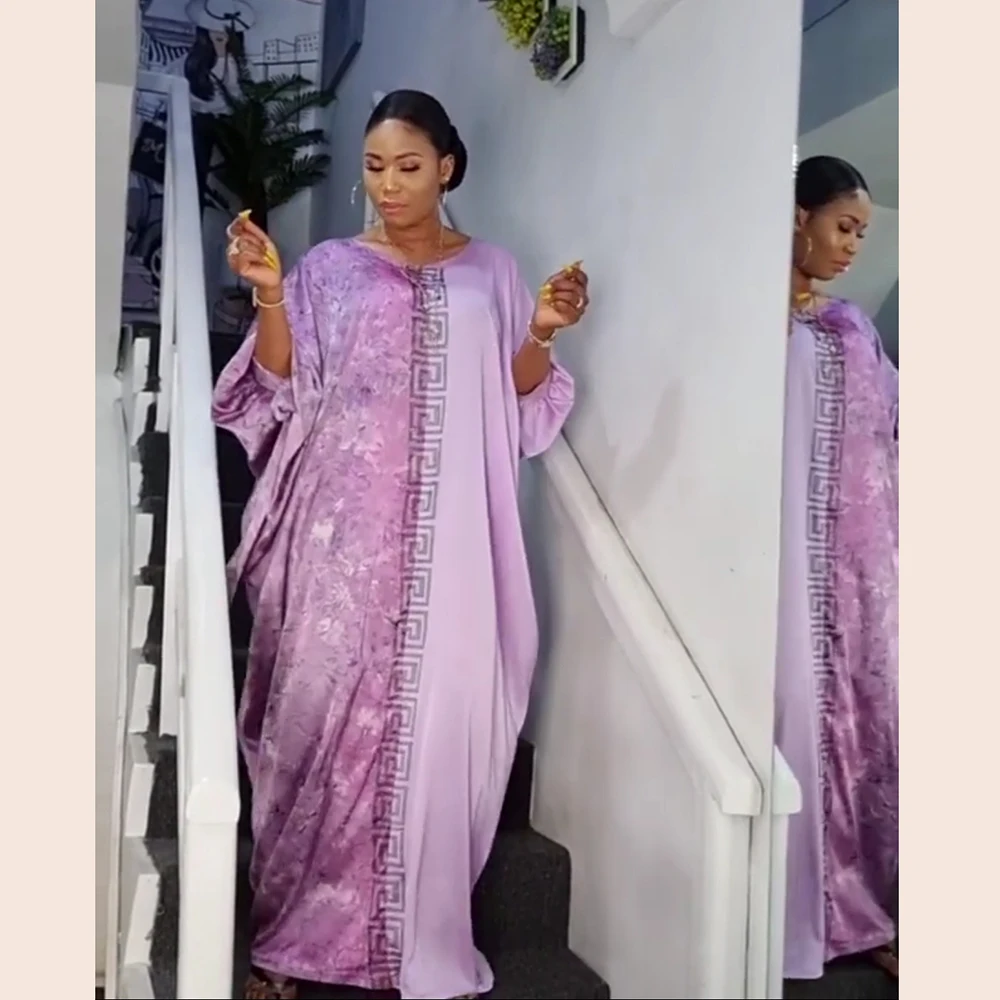 المرأة الأفريقية الطباعة فستان رايون النسيج الإصلاح الساخن حجر الراين زخرفة أنيقة رداء حجم كبير