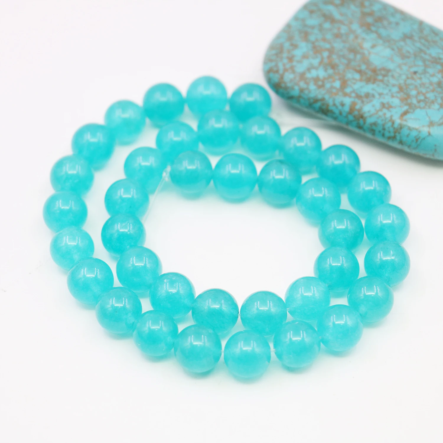 6/8/10/12mm Hot SkyBlue Quartz Chalcedony Stone Loose Round Beads Fitting DIY Jewelry Making Craft 15inch For Women Girls Gift