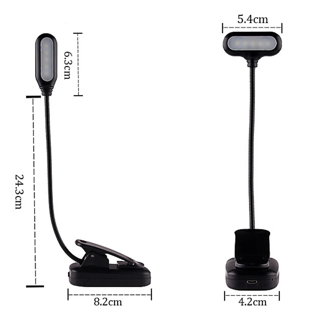 

USB Charging Reading Light Black Eye Protection Desk Lamp with Clamp Flexible Neck for Books Bed Travel Camping