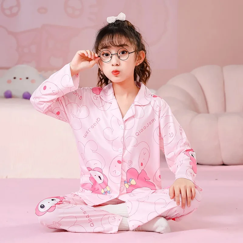 Cute Sanrio Cinnamoroll Kids pigiama Kuromi Mymelody hellobyt bambini Casual Spring Home manica lunga Set Girl Nightwear Pants