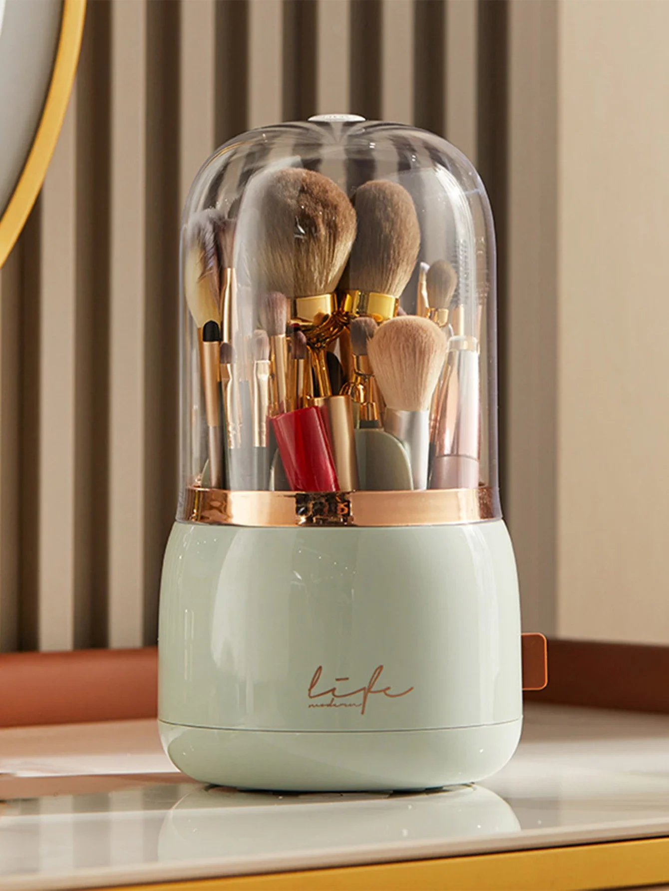 360 Rotating Transparent Makeup Brush Organizer Desktop Cosmetics Storage Box Bathroom Storage Organizers Student Pen Holder Box