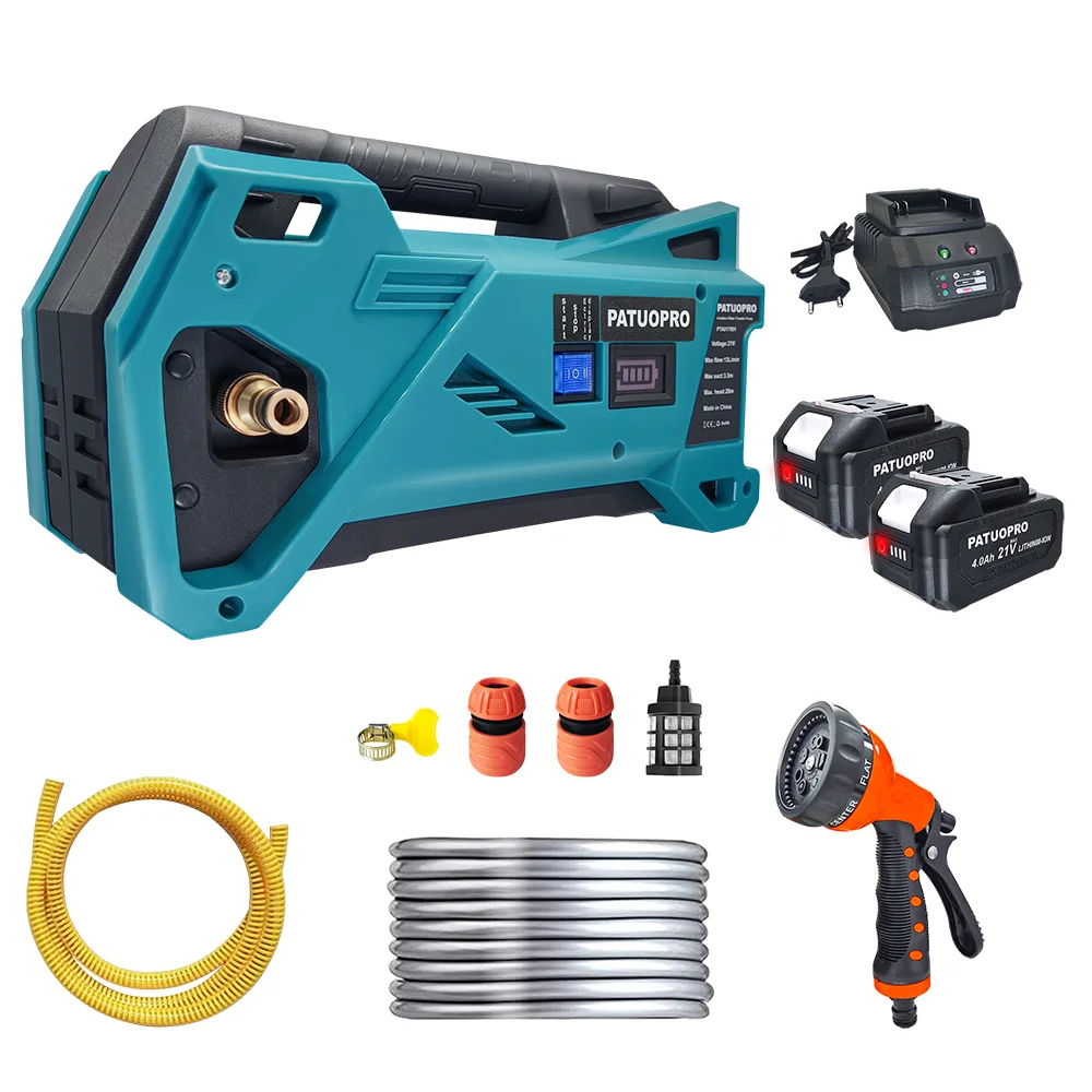 PATUOPRO Cordless Water Pump Electric Watering Machine 10M Hose Rechargeable Garden Cleaning Power Tool For Makita 18V Battery