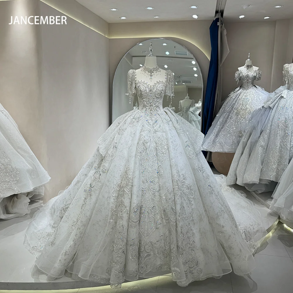 Organza Wedding Dress O-neck Luxury Princess Wedding Gown With Train Classic Ball Gown Plus Size Vestido De Noiva Customized