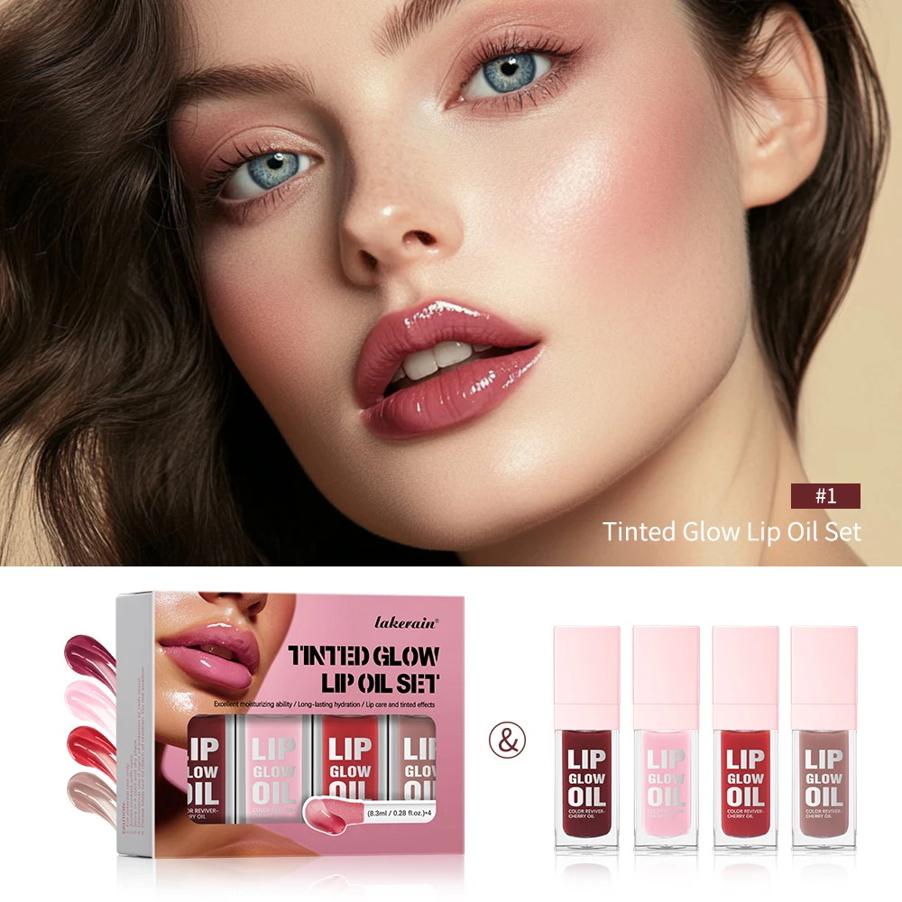 4Colors Jelly Moisturizing Lip Oil Set Plumping Lip Gloss Makeup Waterproof Sexy Plump Lip Glow Oil Tinted Glow Lip Cosmetics