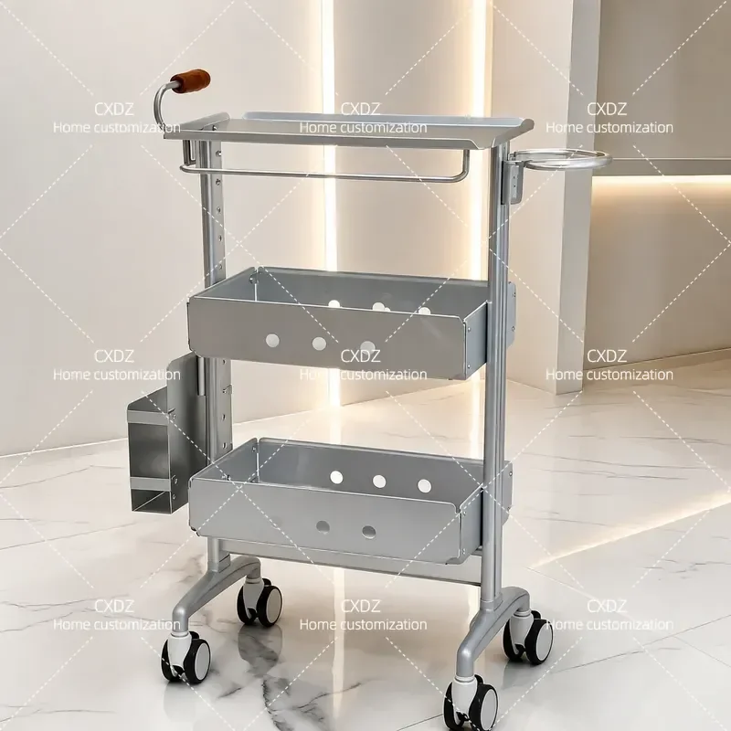 Aluminum Alloy Beauty Salon Cart Hairdressing Trolley for Perm Dyeing Tools Storage Small Bar Car for Haircut Styling
