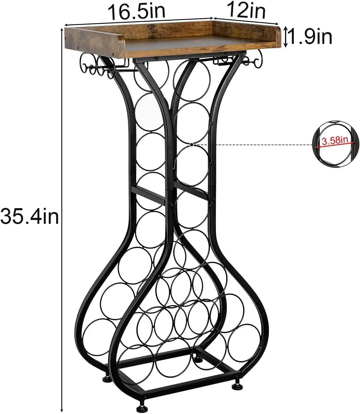 X-cosrack Wine Rack Freestanding Floor, Mini Bar Table Wine Holder Stand Liquor Cabinet with Glass Holder Wood Tabletop